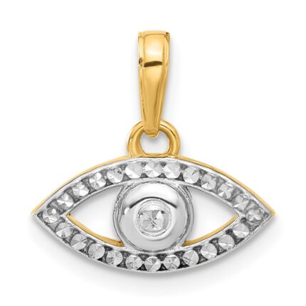 14K and White Rhodium Diamond-cut Evil Eye Pendant