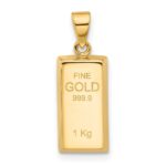 14K Polished FINE GOLD Bar Pendant