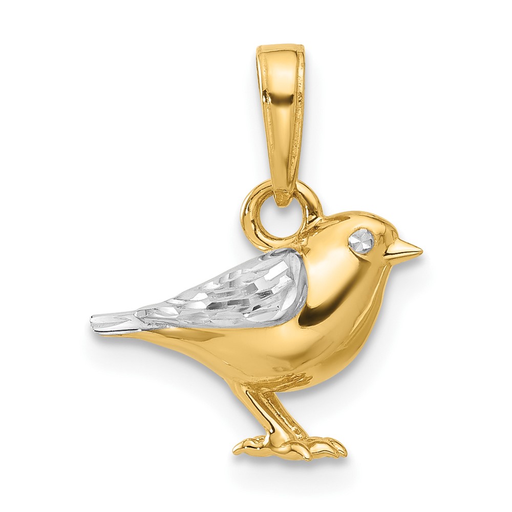 C4898.jpg 14K and White Rhodium Diamond-cut 3-D Bird Pendant - Image 1