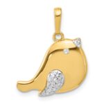 14K and White Rhodium Diamond-cut Bird Pendant