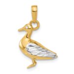 14K and White Rhodium Diamond-cut 3-D Duck Pendant - Image 3