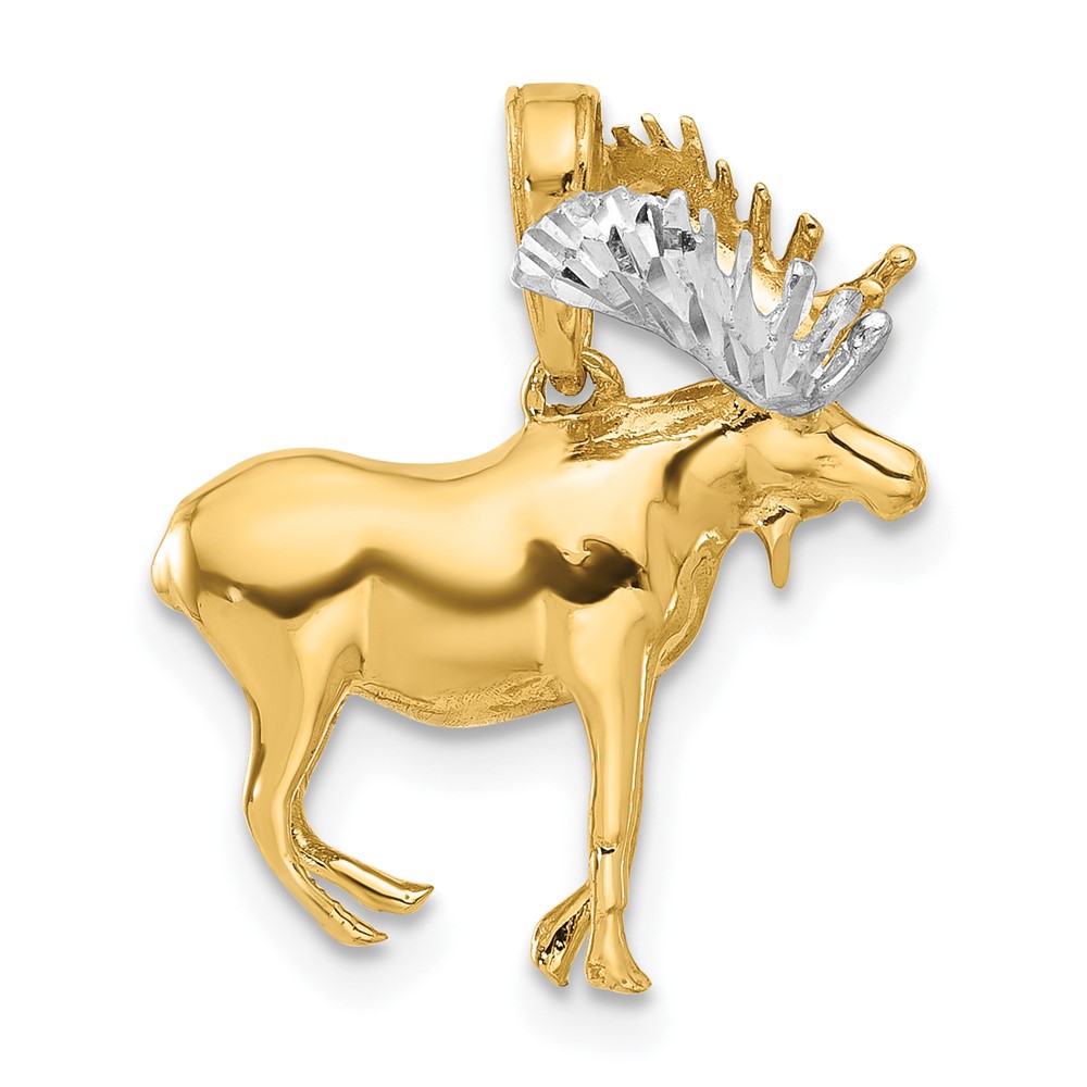 C4904.jpg 14K and White Rhodium Diamond-cut 3-D Moose Pendant - Image 1