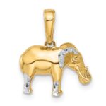 14k and White Rhodium Diamond-cut 3-D Elephant Pendant