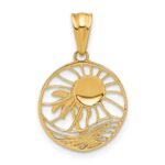 14K with White Rhodium Ocean and Palm Tree Round Pendant - Image 3