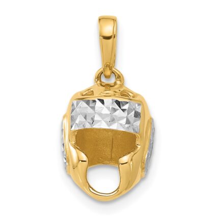 14k and White Rhodium Diamond-cut Wrestling Helmet Pendant