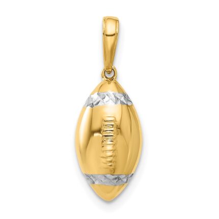 14k and White Rhodium Diamond-cut 3-D Football Pendant