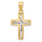 14K Two-tone Polished and Diamond-cut Cross Pendant