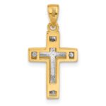 14K Two-tone Polished and Diamond-cut Cross Pendant - Image 3