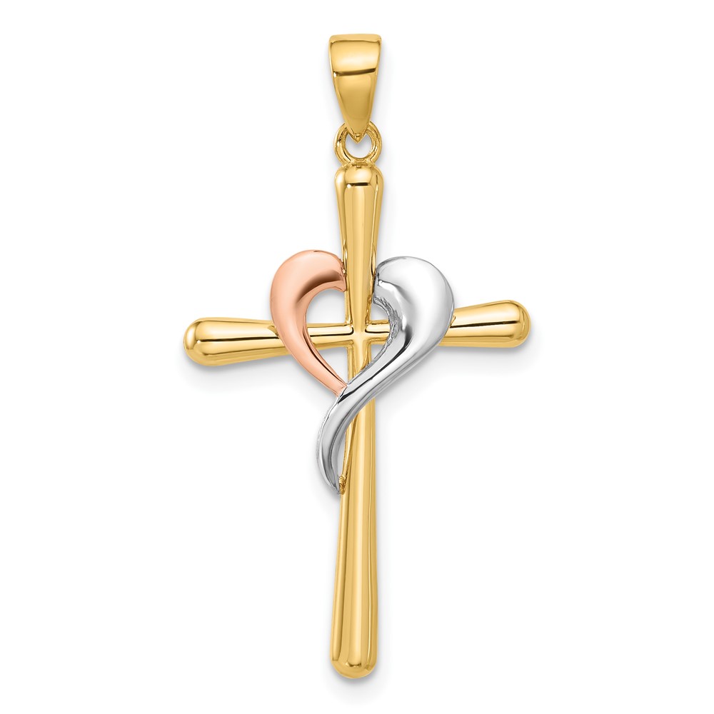 C4947.jpg 14K Two-tone with White Rhodium Polished Cross with Heart Pendant - Image 1