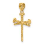 14K Polished and Textured Nails Cross Pendant - Image 4