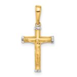 14k and White Rhodium Diamond-cut Crucifix Cross Pendant