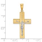 14K Two-tone Polished and Textured Crucifix Pendant - Image 4