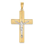 14K Two-tone Polished and Textured Crucifix Pendant