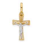 14K Two-tone Polished CZ Crucifix with Heart Ends Pendant