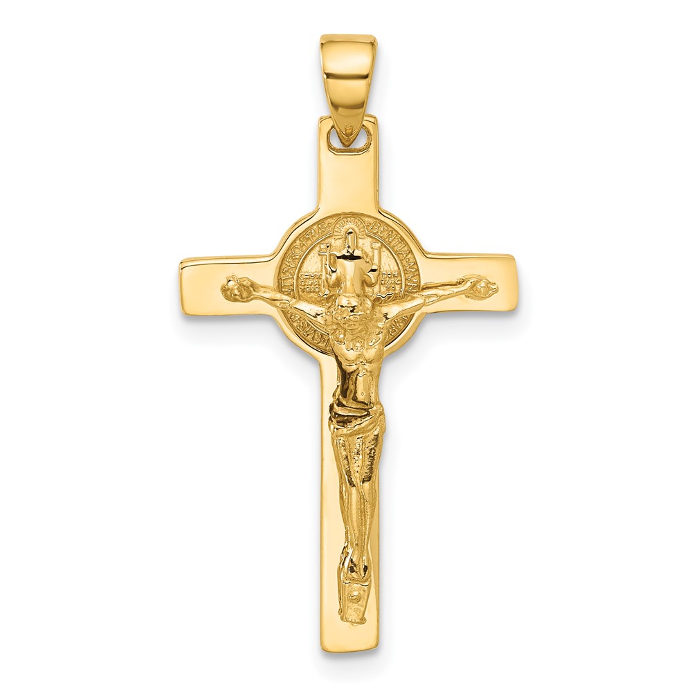 C4971.jpg 14K Polished Crucifix and St Benedict Pendant - Image 1