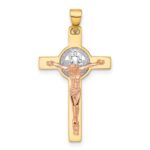 14K Two-tone with White Rhodium Crucifix and St Benedict Pendant