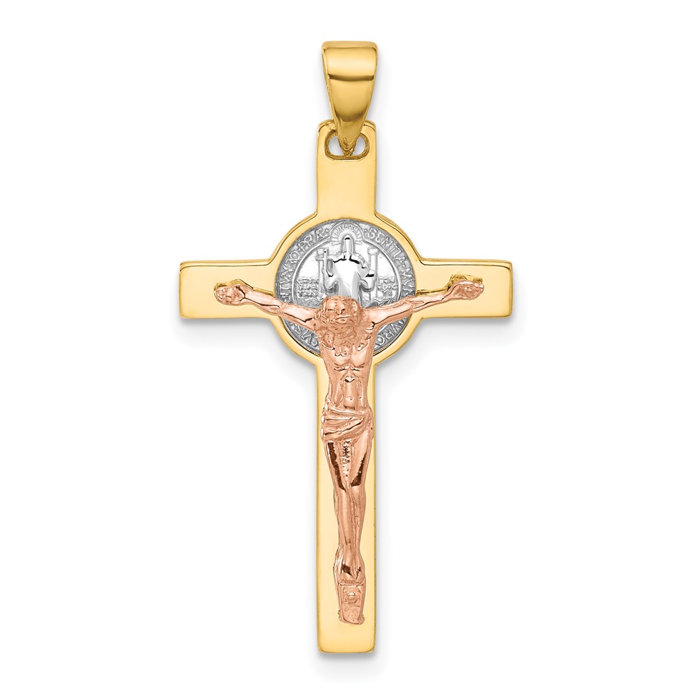 C4972.jpg 14K Two-tone with White Rhodium Crucifix and St Benedict Pendant - Image 1
