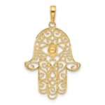 14k and White Rhodium Diamond-cut Filigree Hamsa Pendant - Image 3