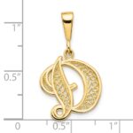 14KY Polished Script Filigree Letter D Initial Pendant - Image 4