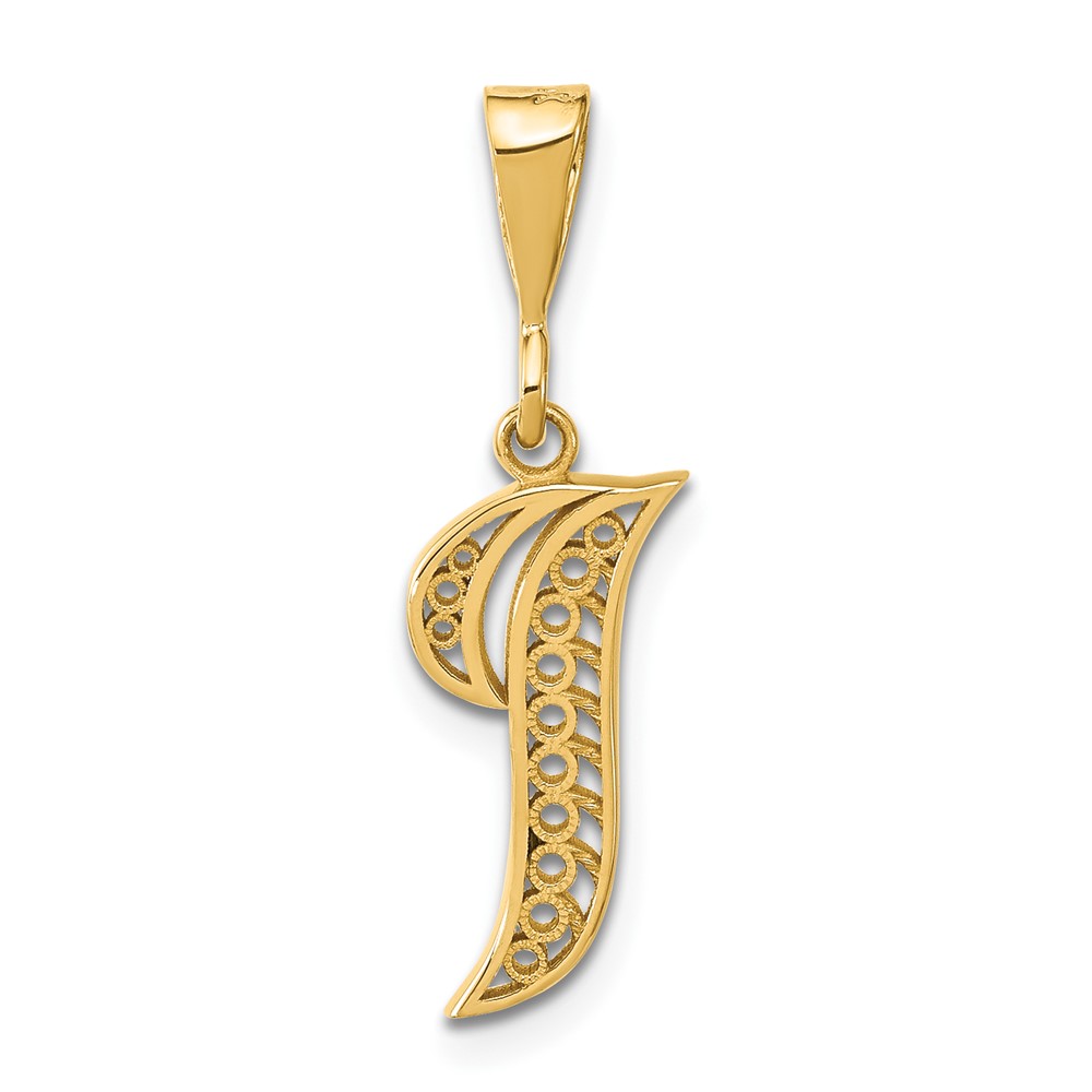C569I.jpg 14KY Polished Script Filigree Letter I Initial Pendant - Image 1