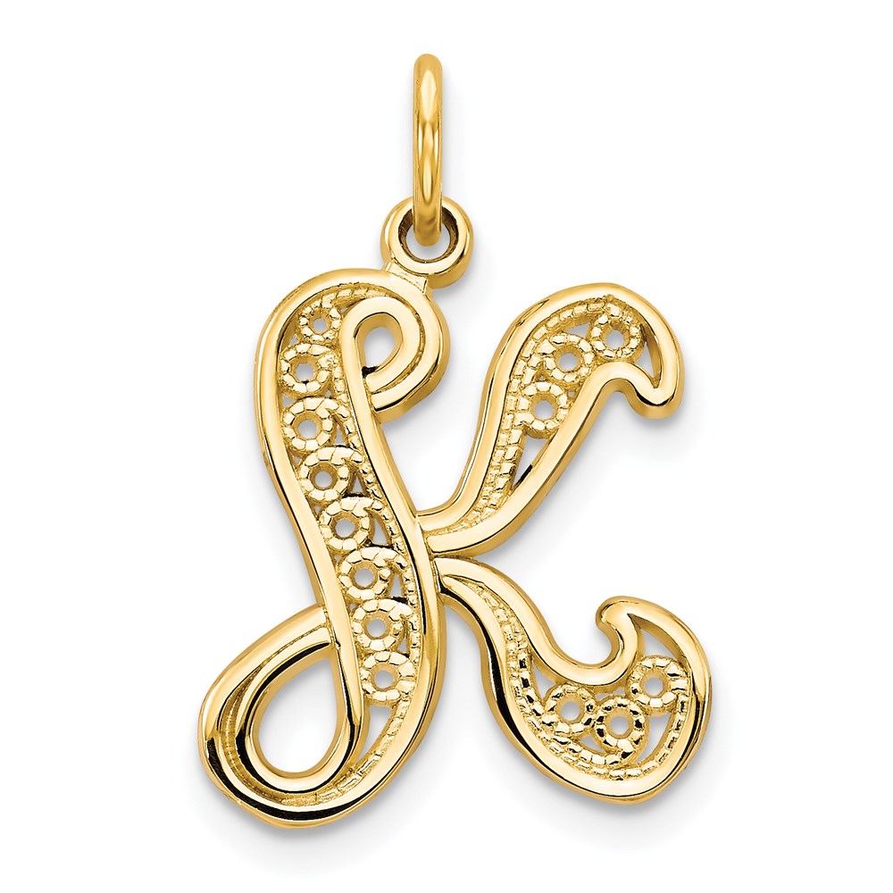 C569K.jpg 14KY Polished Script Filigree Letter K Initial Pendant - Image 1