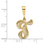 14KY Polished Script Filigree Letter T Initial Pendant - Image 4