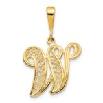 14KY Polished Script Filigree Letter W Initial Pendant
