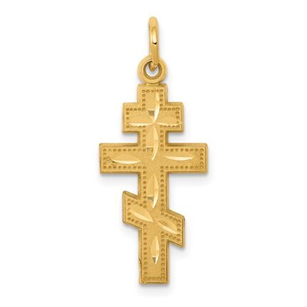 14k Satin and Textured Diamond-cut Eastern Orthodox Cross Charm