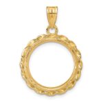 Wideband Distinguished Coin Jewelry 14k Polished Diamond-cut and Wide Twisted Wire 16.5mm Prong Coin Bezel Pendant - Image 3