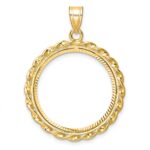 Wideband Distinguished Coin Jewelry 14k Polished Diamond-cut and Wide Twisted Wire 22.0mm Prong Coin Bezel Pendant