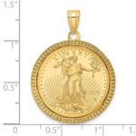Wideband Distinguished Coin Jewelry 14k Polished and Beaded Mounted 1/4oz American Eagle Coin Bezel Pendant - Image 2