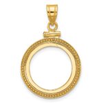 Wideband Distinguished Coin Jewelry 14k Polished and Beaded 16.5mm x 1.35mm Screw Top Coin Bezel Pendant