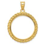 Wideband Distinguished Coin Jewelry 14k Polished and Diamond-cut with Casted Rope 22.0mm Prong Coin Bezel Pendant