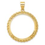 Wideband Distinguished Coin Jewelry 14k Polished and Diamond-cut with Casted Rope 27.0mm Prong Coin Bezel Pendant - Image 3
