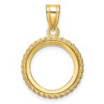 Wideband Distinguished Coin Jewelry 14k Polished with Casted Rope 14.0mm Prong Coin Bezel Pendant