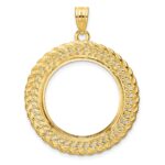 Wideband Distinguished Coin Jewelry 14k Polished and Diamond-cut Heart and Rope 22.0mm Prong Coin Bezel Pendant - Image 3