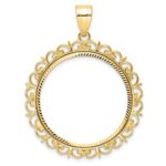 Wideband Distinguished Coin Jewelry 14k Polished and Diamond-cut Fancy 27.0mm Prong Coin Bezel Pendant