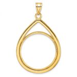 Wideband Distinguished Coin Jewelry 14k Polished and Diamond-cut Lightweight Teardrop 27.0mm Prong Coin Bezel Pendant