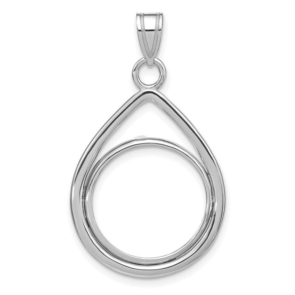 C8191W_16.5.jpg Wideband Distinguished Coin Jewelry 14k White Gold Polished Lightweight Teardrop 16.5mm Prong Coin Bezel Pendant - Image 1