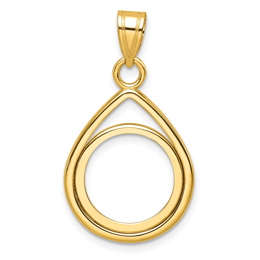 C8191_14.0.jpg Wideband Distinguished Coin Jewelry 14k Polished Lightweight Teardrop 14.0mm Prong Coin Bezel Pendant - Image 1