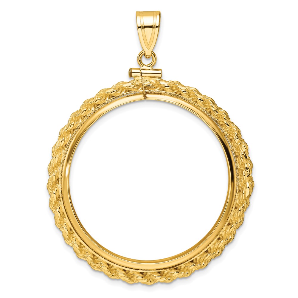 C8195_32.7.jpg Wideband Distinguished Coin Jewelry 14k Polished Casted Rope 32.7mm x 3.00mm Screw Top Coin Bezel Pendant - Image 1