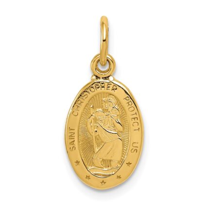 14k Polished Small Saint Christopher Medal Oval Charm