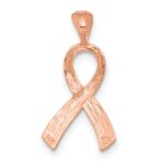 14k Rose Gold Diamond-cut Awareness Ribbon Pendant - Image 3
