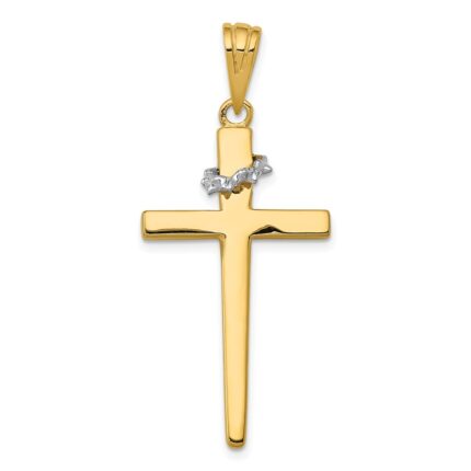 14K Two-Tone Cross with Crown of Thorns Pendant