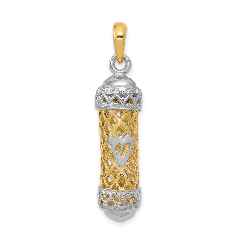 CG41.jpg 14K Two-Tone 3-D Mezuzah with Shin Charm - Image 1