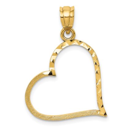 14K Satin Diamond-cut Reversible Heart Pendant
