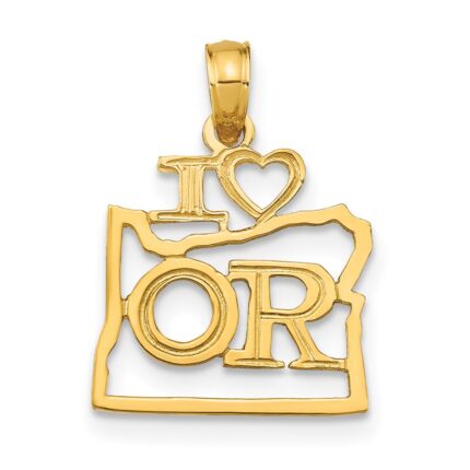 14k Solid I HEART OR Oregon State Pendant