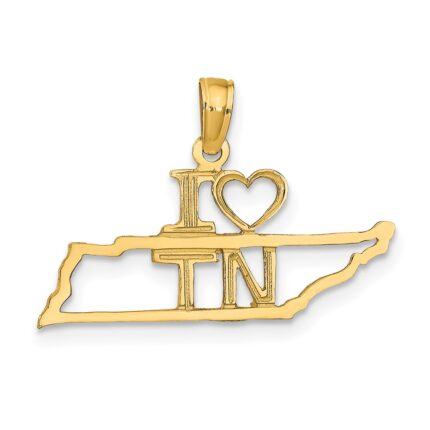 14k Solid I HEART TN Tennessee State Pendant