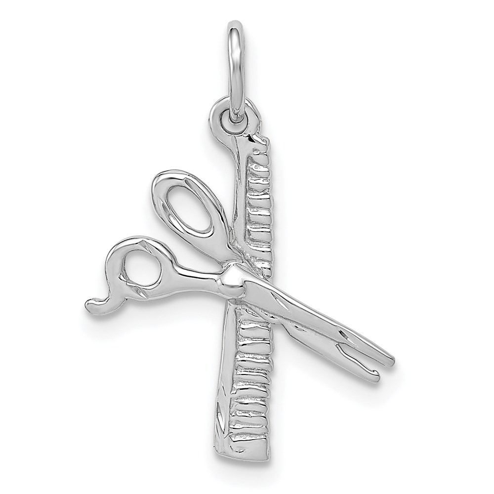 D1248.jpg 14k White Gold Satin Diamond-cut Comb and Scissors Charm - Image 1