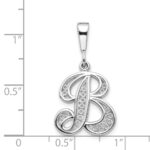 14KW White Gold Solid Polished Script Filigree Letter B Initial Pendant - Image 3
